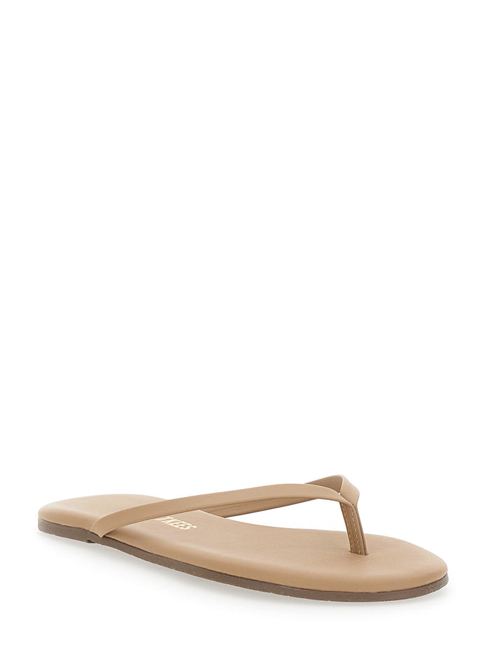 Foundations Matte Beige Sandals with Straps Design in Leather for Women Flat Shoes