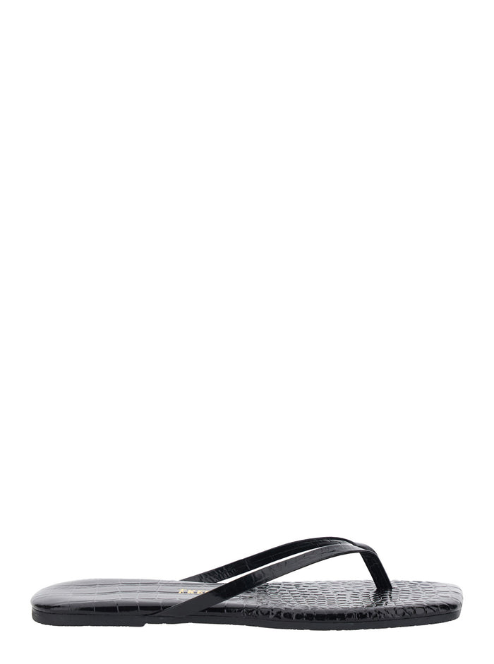 Black Square Toe Lily Sandals With Low Heel Leather Flat Shoes