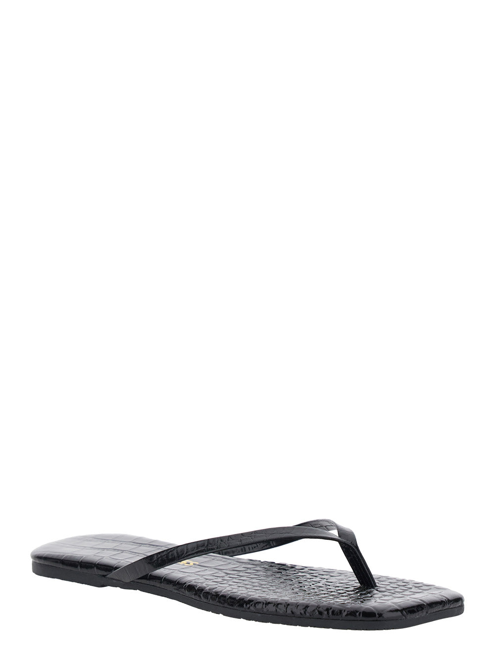 Black Square Toe Lily Sandals With Low Heel Leather Flat Shoes