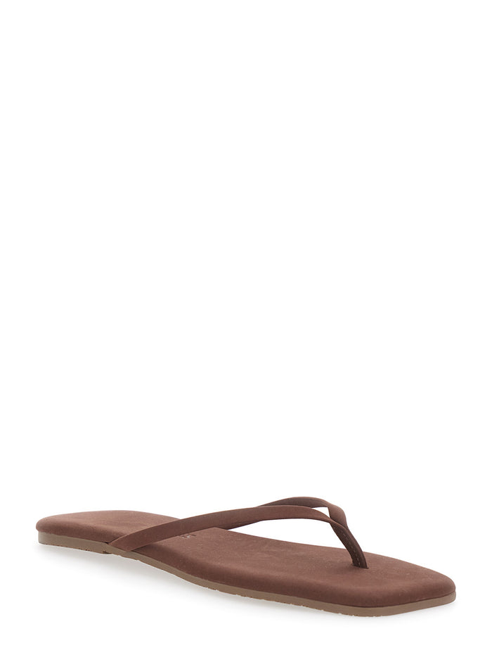 Brown Suede Square Toe Lily Sandals For Women Flat Shoes