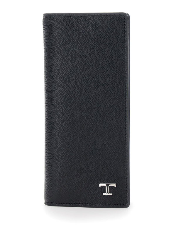 Vertical Wallet Black Hammered Leather Calf