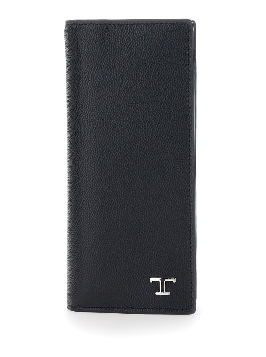 Vertical Wallet Black Hammered Leather Calf
