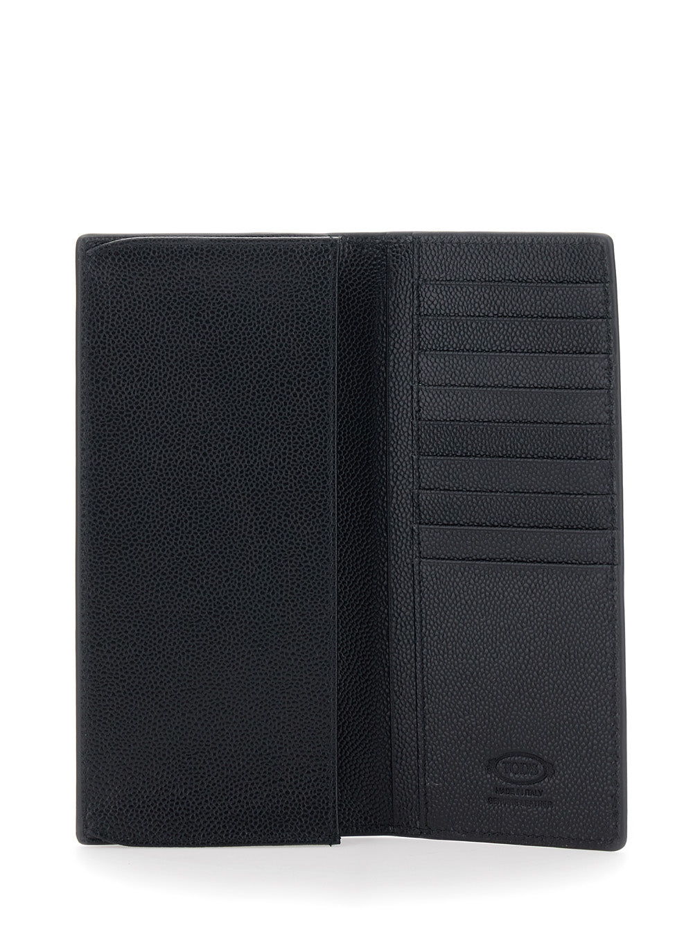 Vertical Wallet TODS with Logo Plate on the Front in Black Hammered Leather for Men Calf Products