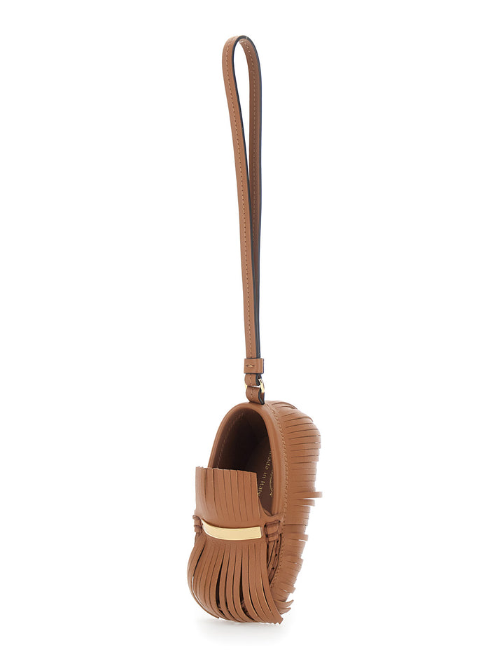 Fringe Pendant with Brown Leather Wrist Strap for Women Calf Accessory