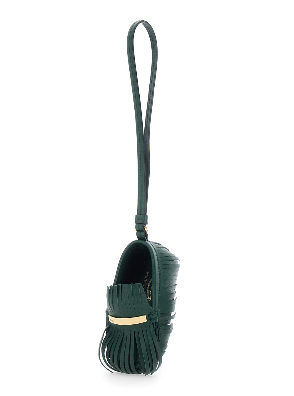 Fringe Pendant with Leather Wrist Strap in Green for Women Calf Accessory
