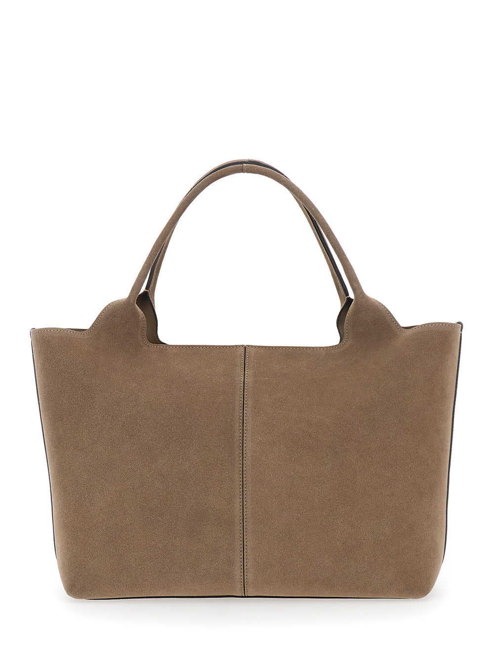 Beige Ebr Tote Bag with Logo Plate on the Front and Contrast Stitching in Suede for Women Calf