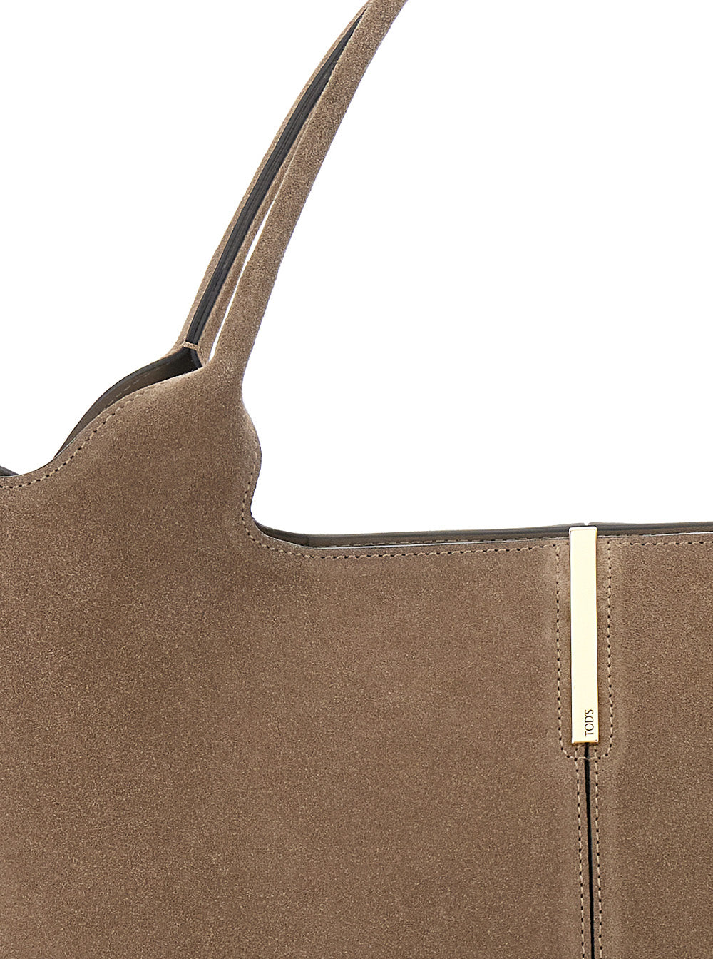 Beige Ebr Tote Bag with Logo Plate on the Front and Contrast Stitching in Suede for Women Calf