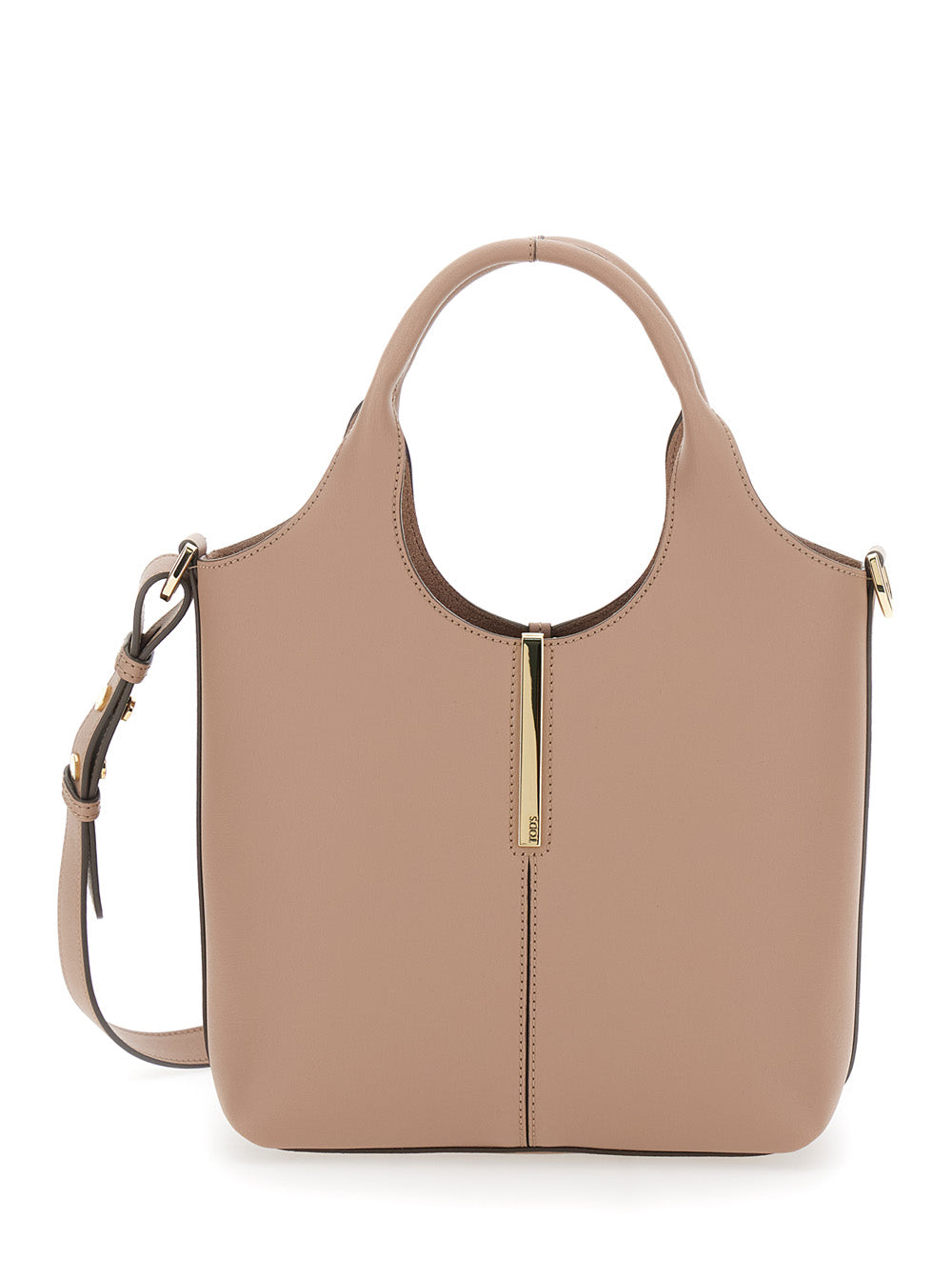 Shoulder Bag Ebr Mini with Logo Metal Plate in Beige Leather for Women Calf Tote