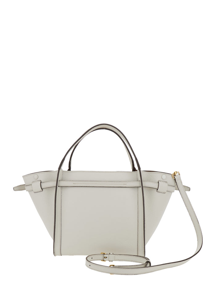 Medium Tote Bag with T Timeless Plaque on the Front and Adjustable Removable White Leather Strap for Women Calf