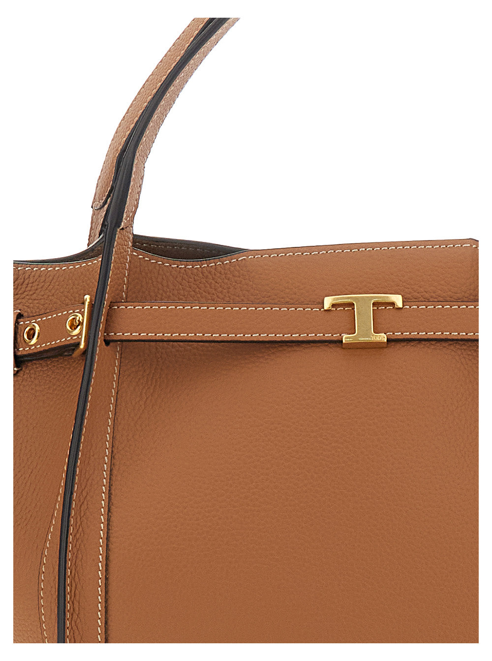 Medium Tote Bag T Timeless with Plaque on the Front and Adjustable Removable Brown Leather Strap for Women Calf