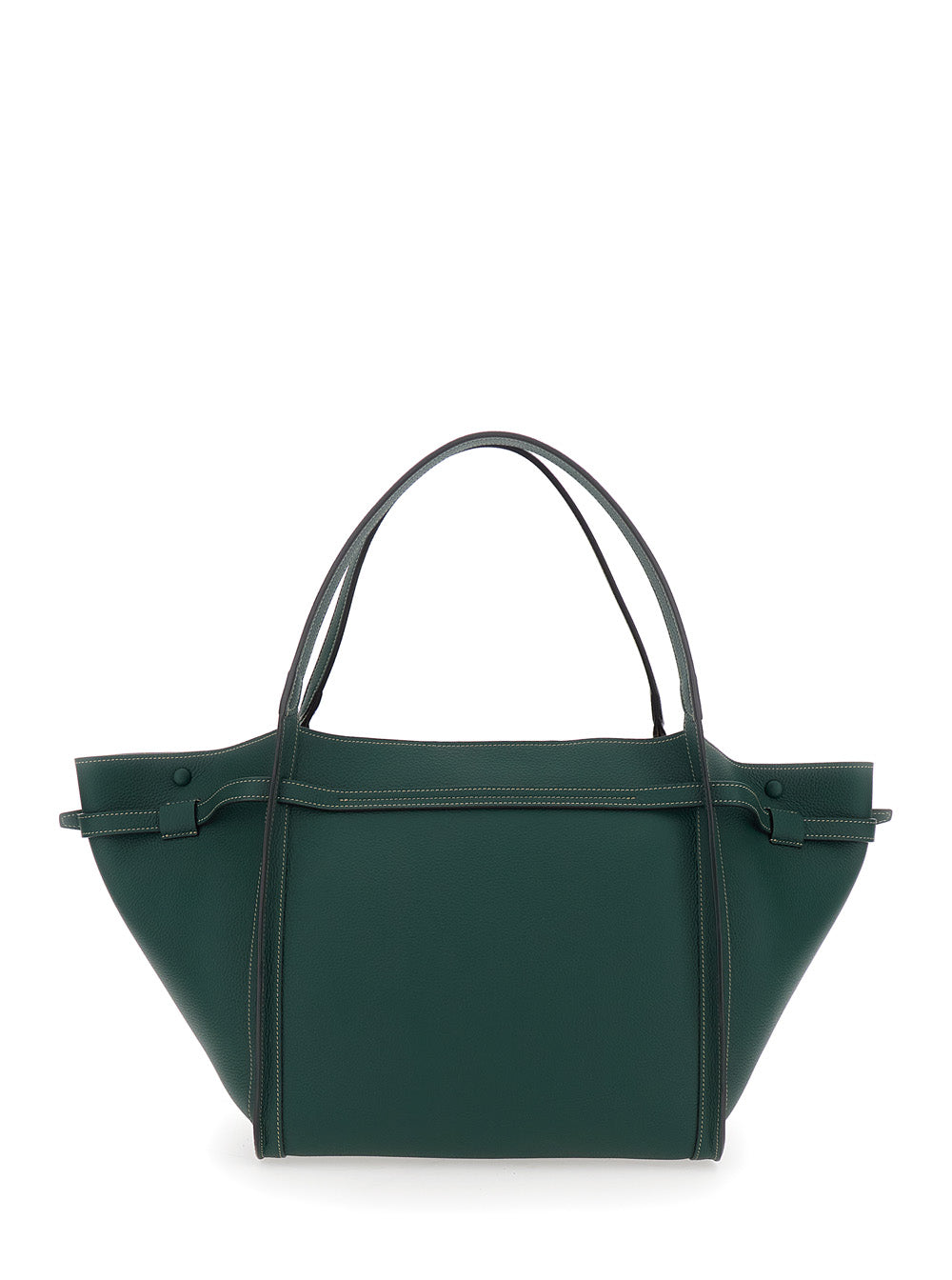 Medium T Tote Bag with Timeless Plaque on Front in Green Leather for Women Calf