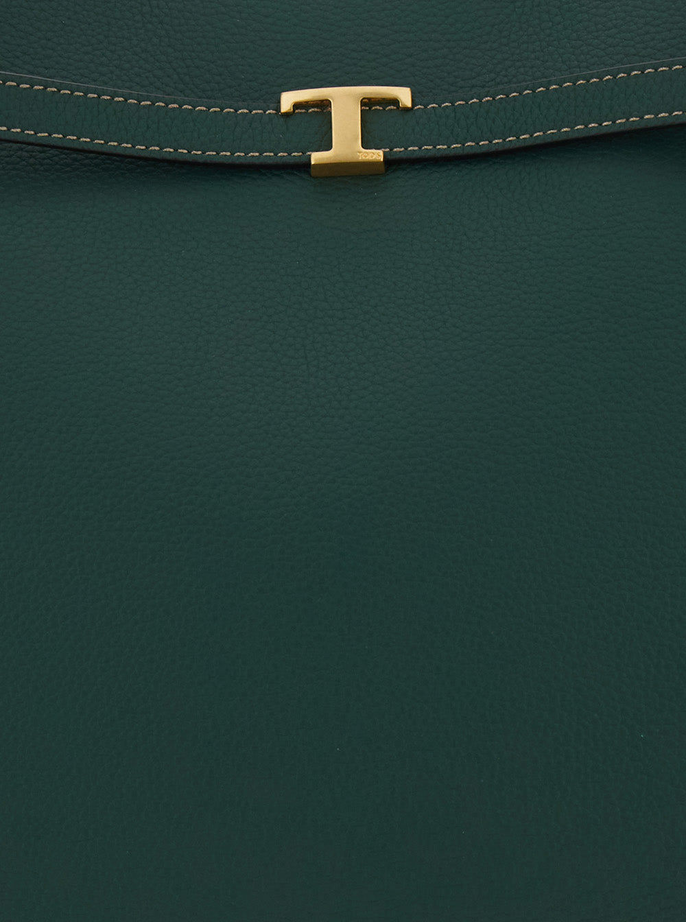 Medium T Tote Bag with Timeless Plaque on Front in Green Leather for Women Calf