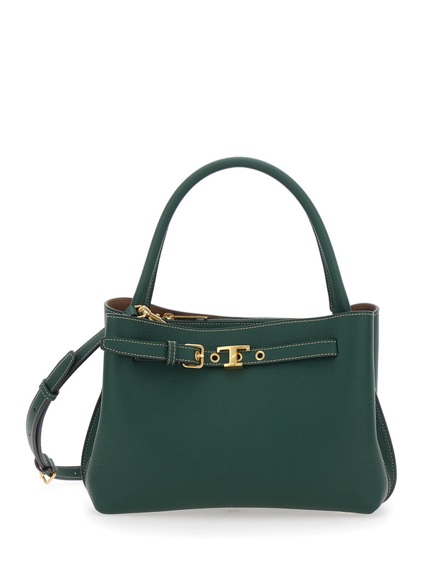 Handbag T-String Green Hammered Leather Calf Handbags