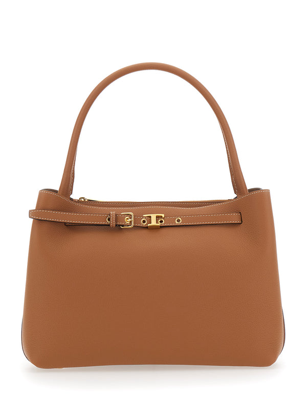Handbag, Brown Hammered Leather Calfskin Handbags