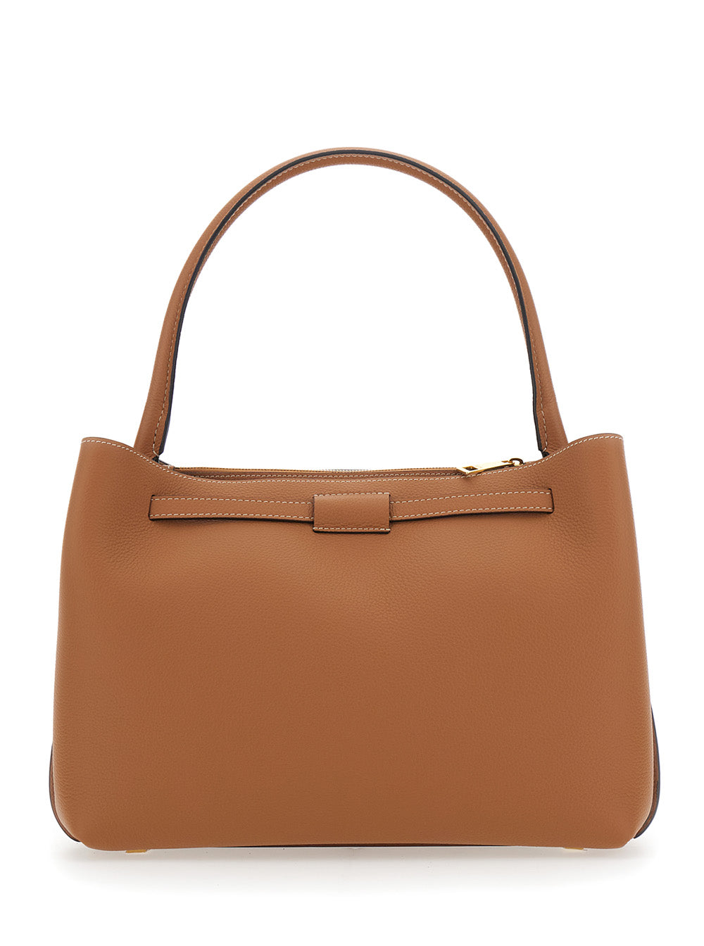 T-String Handbag with Adjustable and Removable Shoulder Strap Buckle on the Front in Brown Hammered Leather for Women Calf Hand Bags