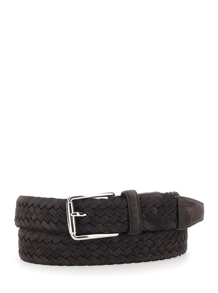 Suede Belt With Buckle And Metal Details Brown Men