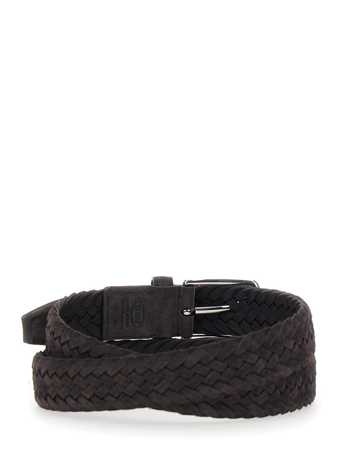 Suede Belt With Buckle And Metal Details Brown Men