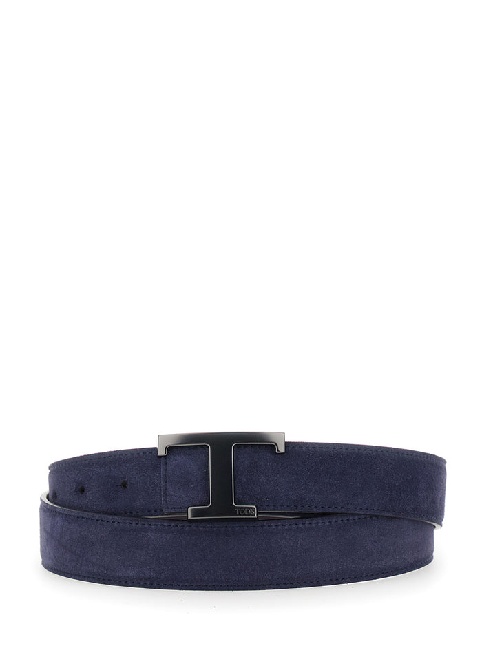 Reversible T Timeless Belt Blue Suede Unisex Blu