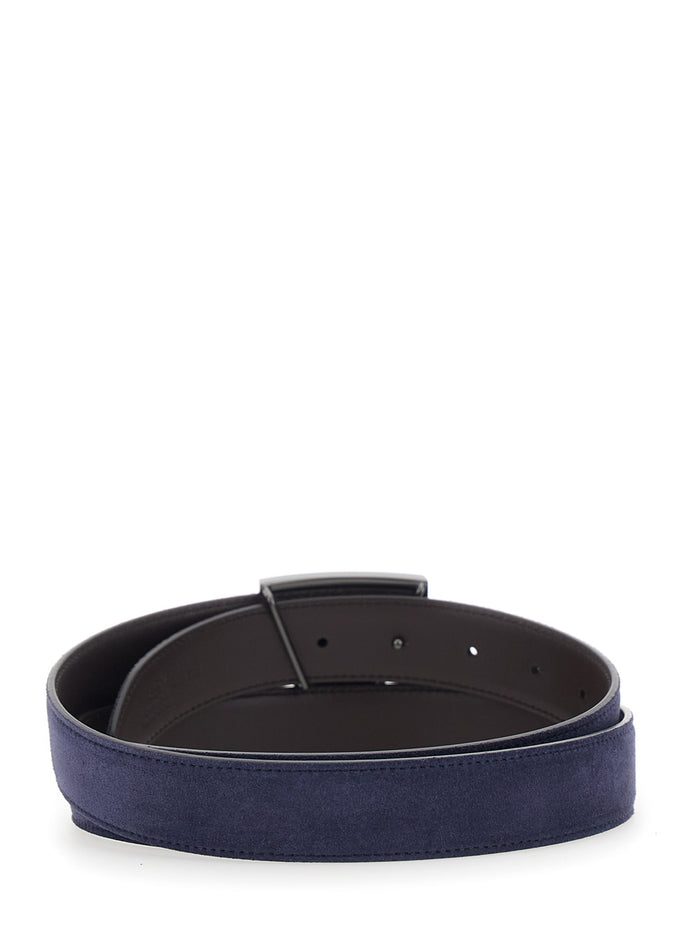 Reversible T Timeless Belt Blue Suede Unisex Blu