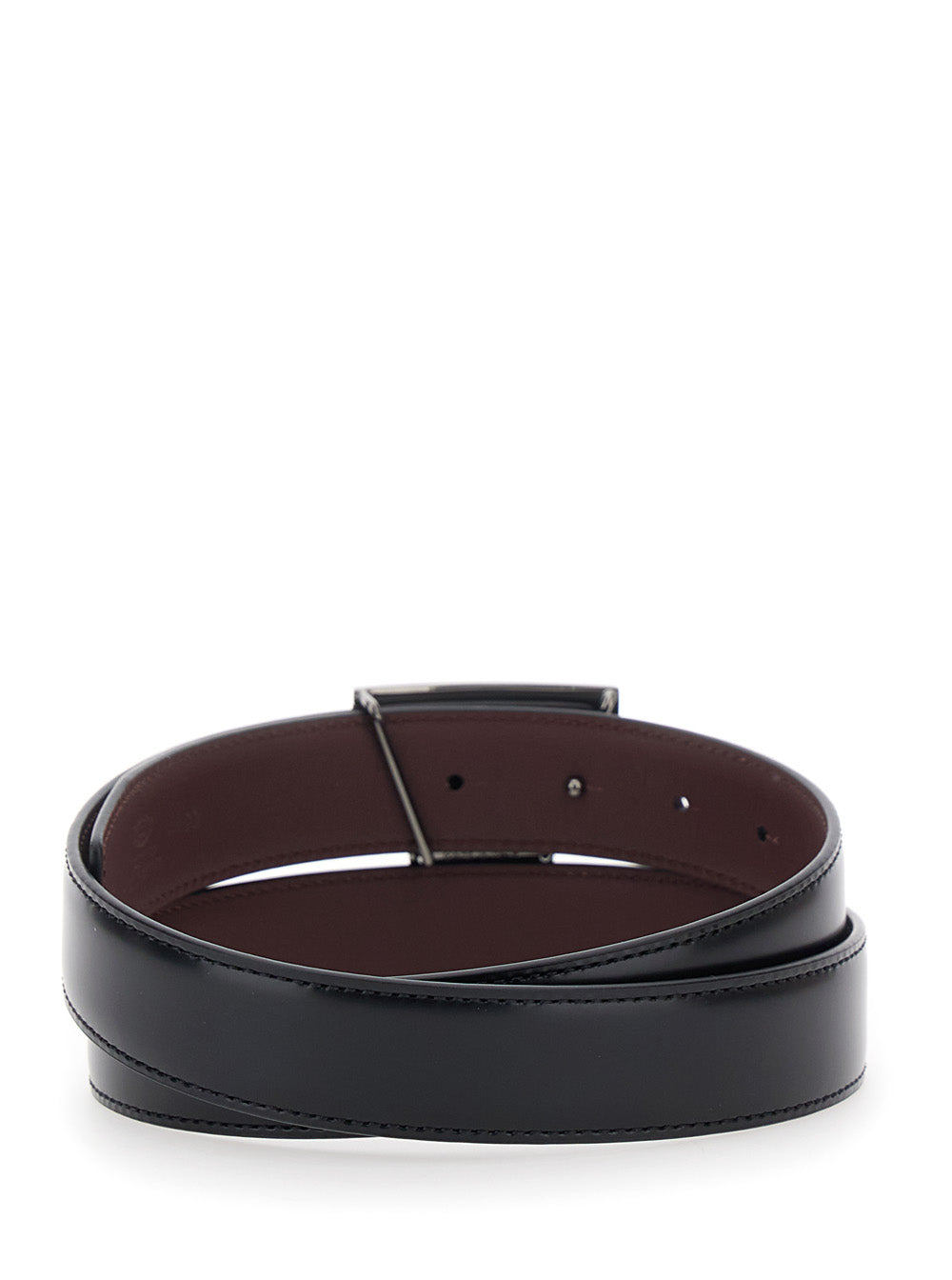 Black Belt with Adjustable Buckle Closure and T Logo Plaque in Leather Man Calf
