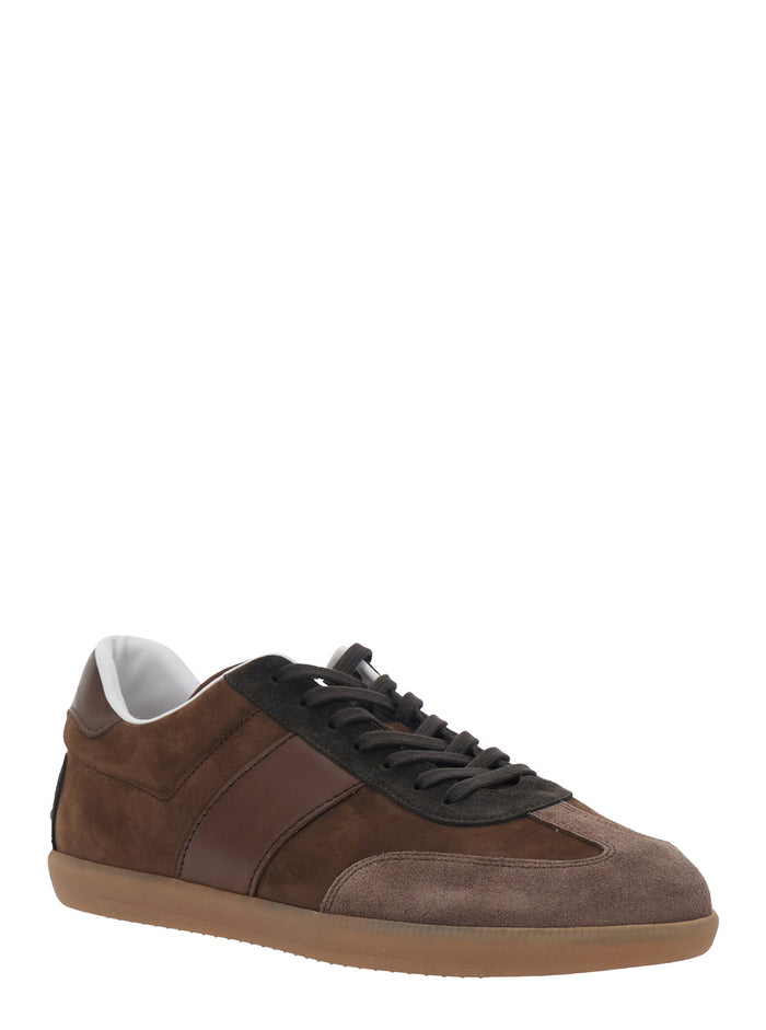 Low Top Sneakers with Logo on the Tongue and Brown Suede Inserts for Men Calf