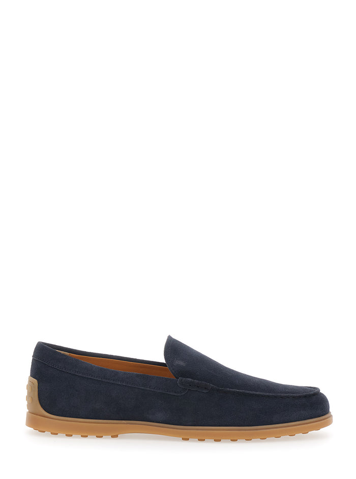 Loafers Blue with Rubber Detail on the Back and Sole in Suede Blu Calf