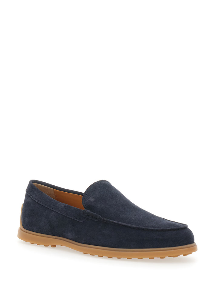 Loafers Blue with Rubber Detail on the Back and Sole in Suede Blu Calf