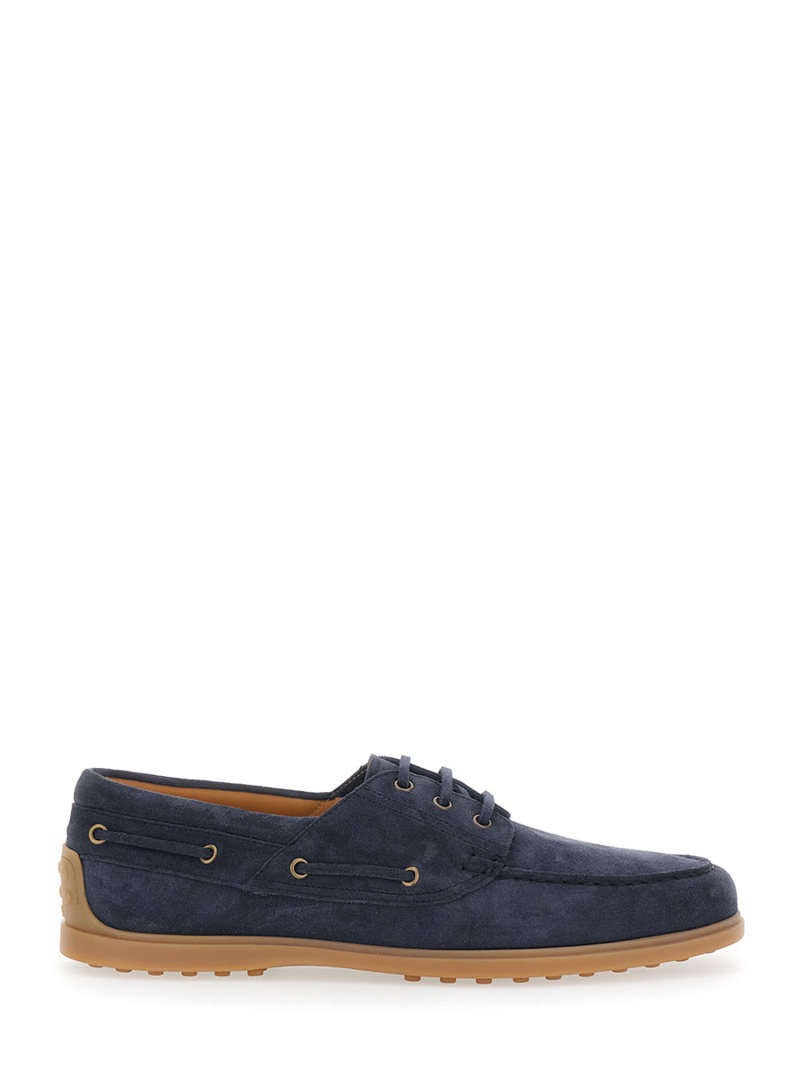 Loafers Boat Suede Blue Calf Leather