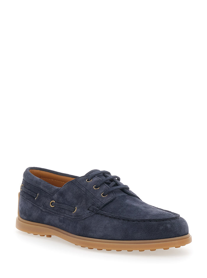 Blue Loafers Boat with Lettering Logo on the Back in Suede for Men Blu Calf