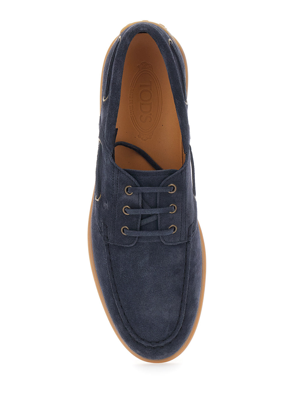 Blue Loafers Boat with Lettering Logo on the Back in Suede for Men Blu Calf