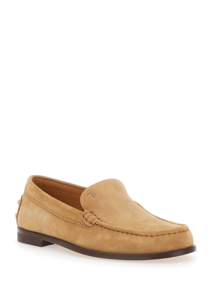 Loafers Tods Beige with Embossed Logo and Stud Details on the Back in Leather for Women Calf