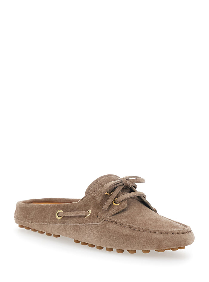 Loafers with Side Laces in Brown Suede for Men Calf Flat Shoes