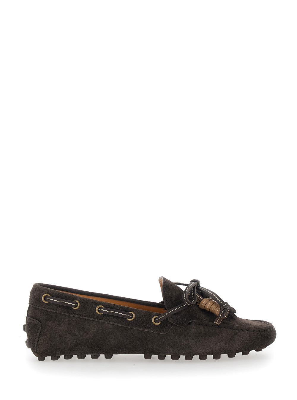 Loafers SUEDE MOCASSIN Brown with Rounded Toe in Leather Men Calf