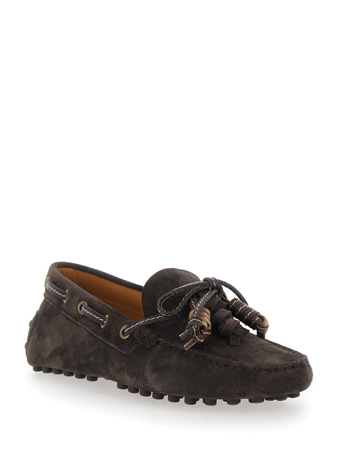 Loafers SUEDE MOCASSIN Brown with Rounded Toe in Leather Men Calf
