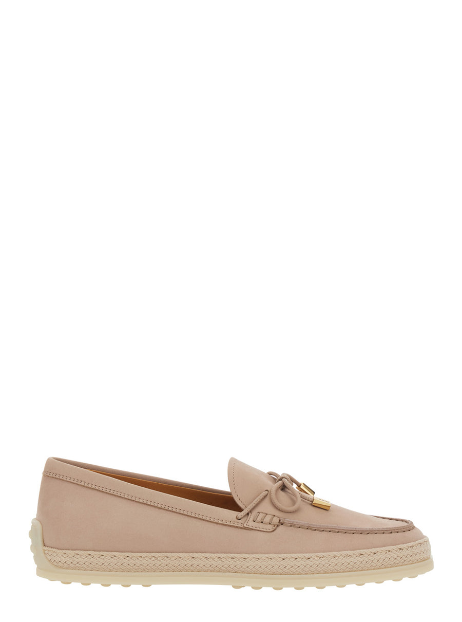 Loafers, Pink Leather, Bow Detail Calf Leather