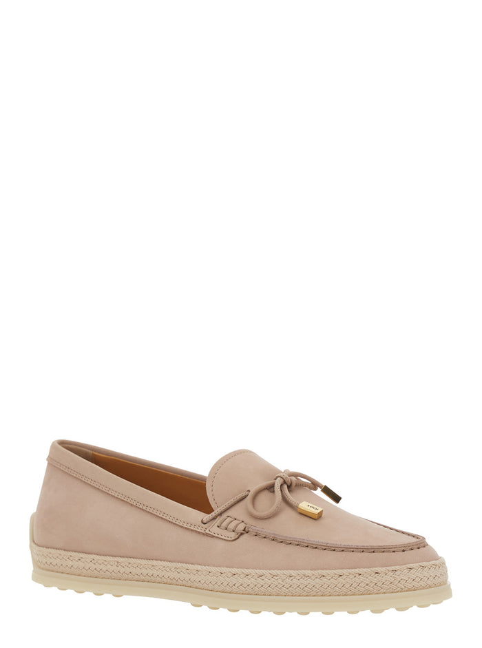 Loafers Tods Pink with Bow Detail and Rope Trim in Leather Women Calf