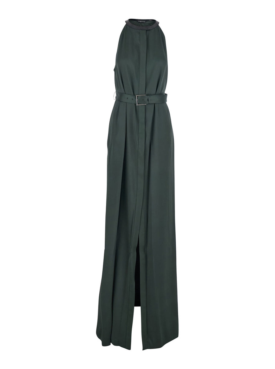 Dress Halterneck Green Viscose Acetate