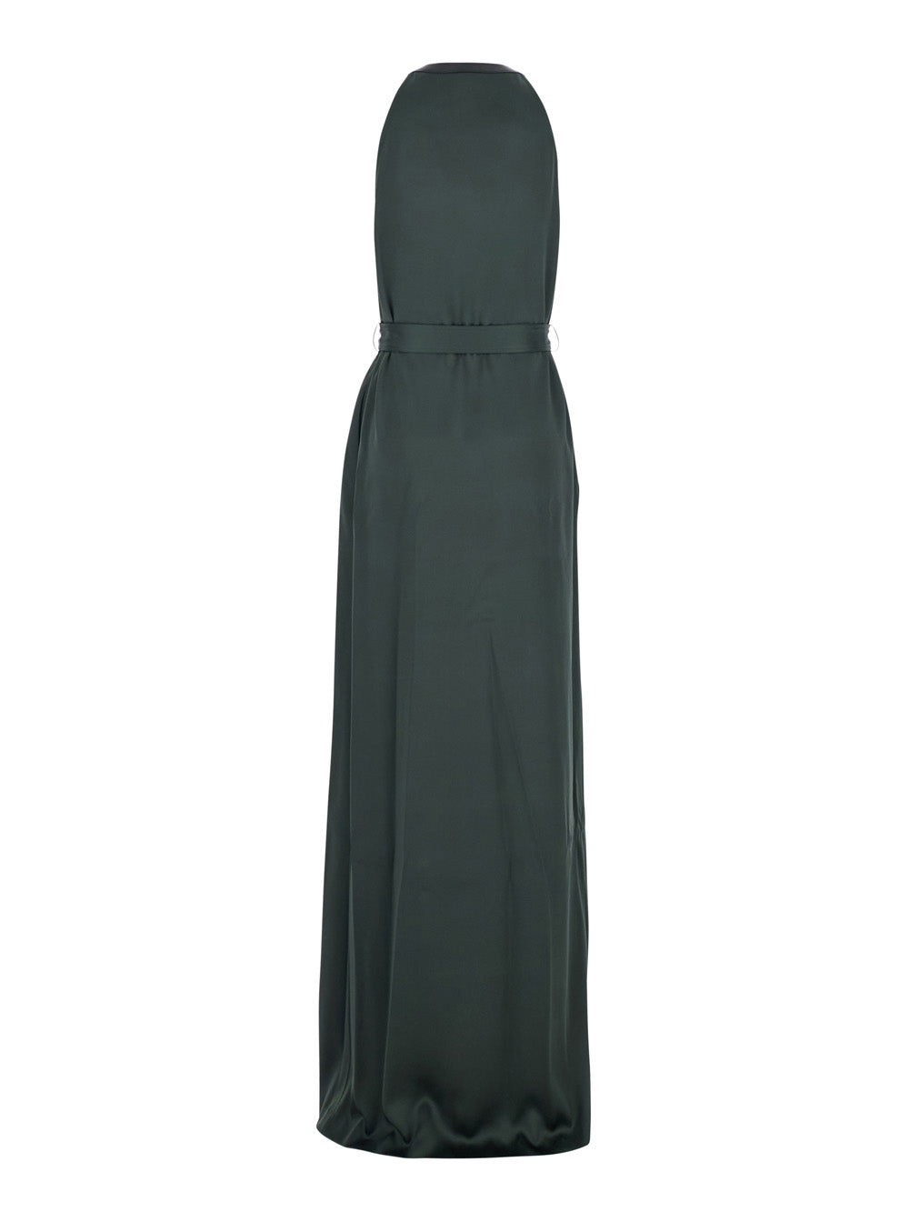 Green Long Dress with Halterneck and Front Belt in Viscose Blend for Women Acetate