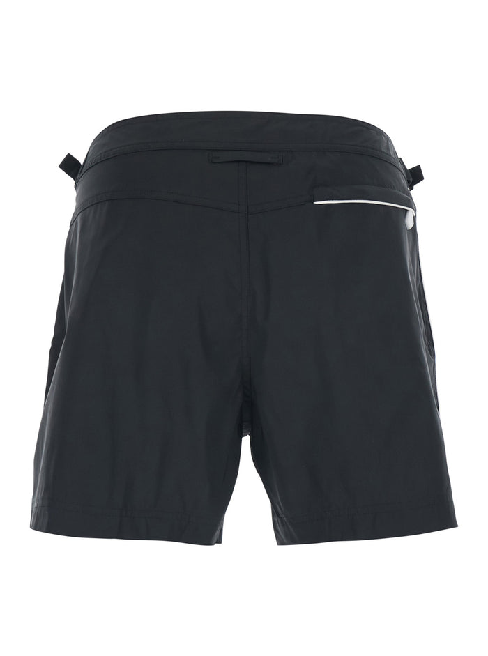 Black Swim Shorts with Side Strap Details in Tech Fabric Man Polyester Beachwear