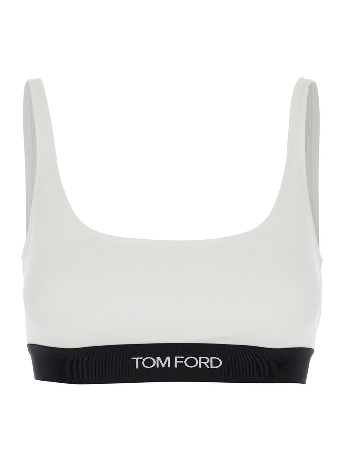 White Logo Stretch Modal Bralette with Contrast for Women Elastane Tops