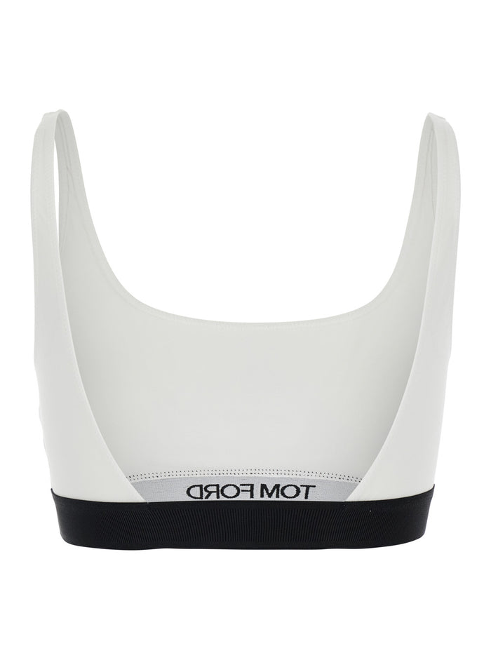 White Logo Stretch Modal Bralette with Contrast for Women Elastane Tops