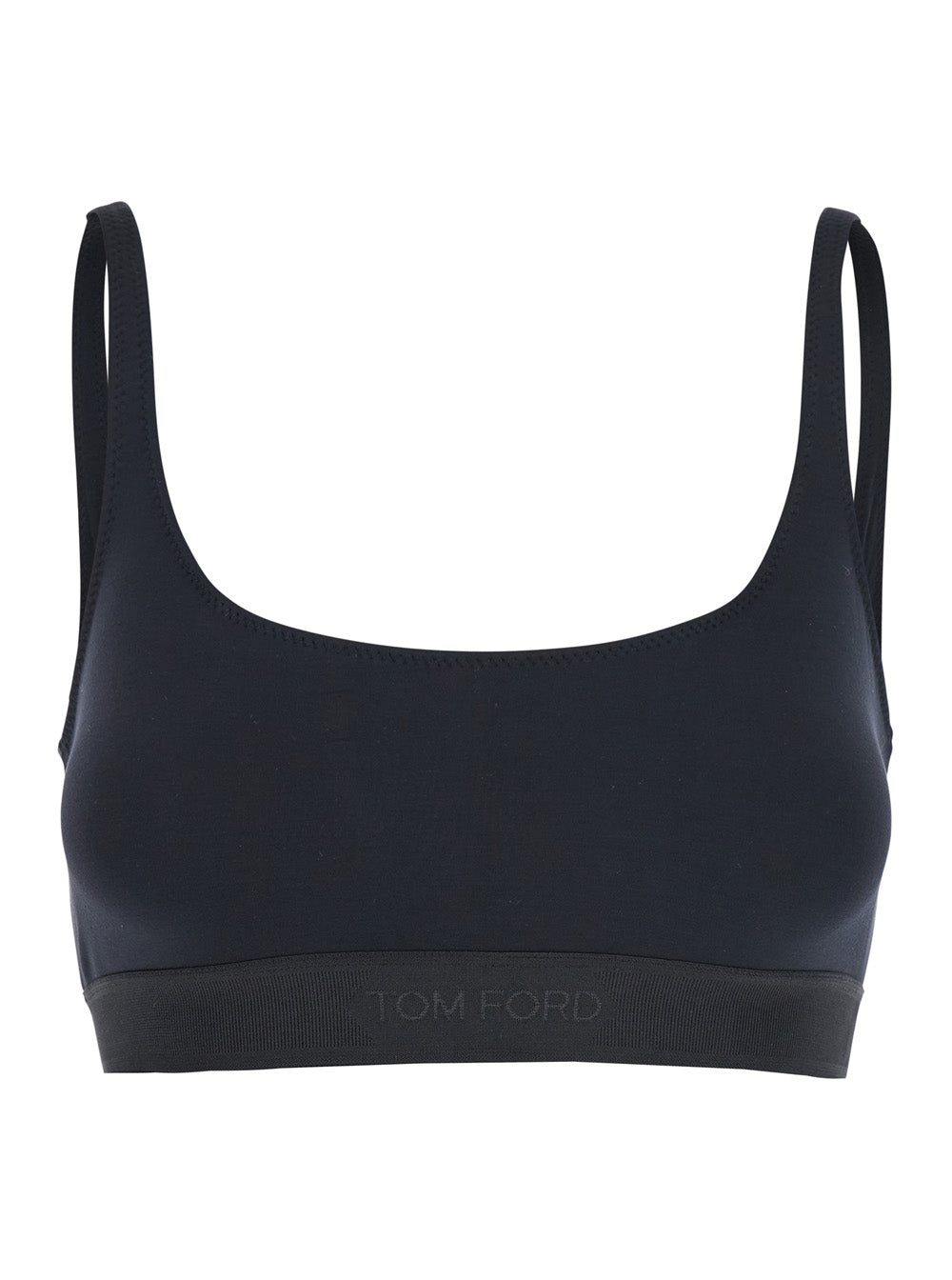 Bralette Top Brj016jex166l with Wide Neckline and Lettering Logo on the Front in Black Stretch Modal for Women Elastane Tops