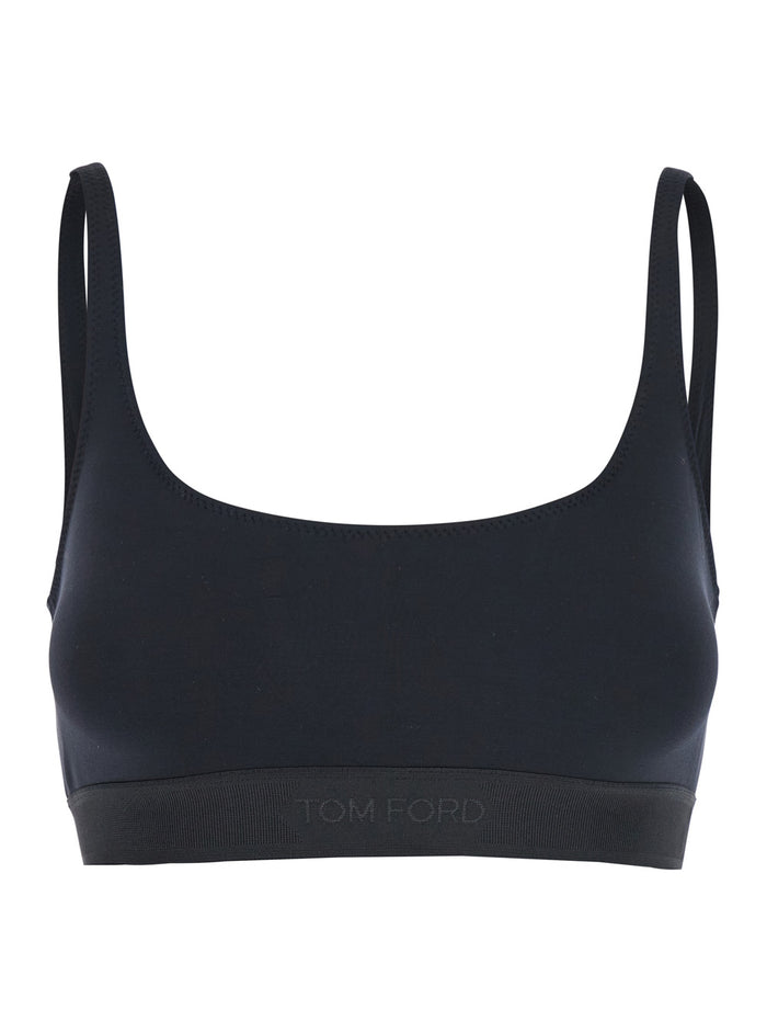 Bralette Top Brj016jex166l with Wide Neckline and Lettering Logo on the Front in Black Stretch Modal for Women Elastane Tops