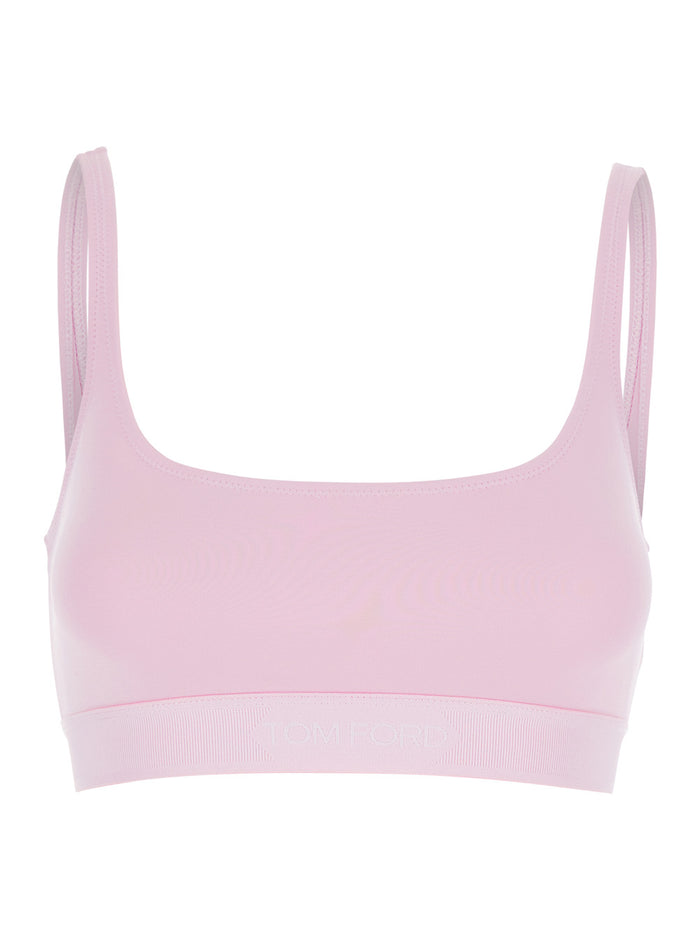 Pink Top Bralette with Wide Neckline and logo lettering on the Front in Modal Stretch Women Elastane Tops