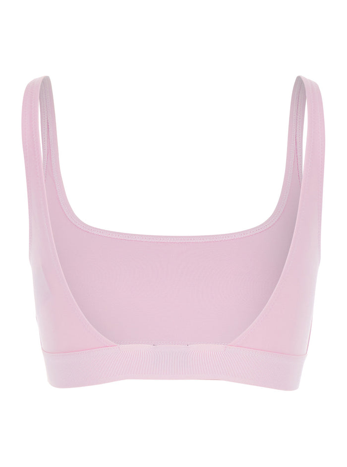 Pink Top Bralette with Wide Neckline and logo lettering on the Front in Modal Stretch Women Elastane Tops