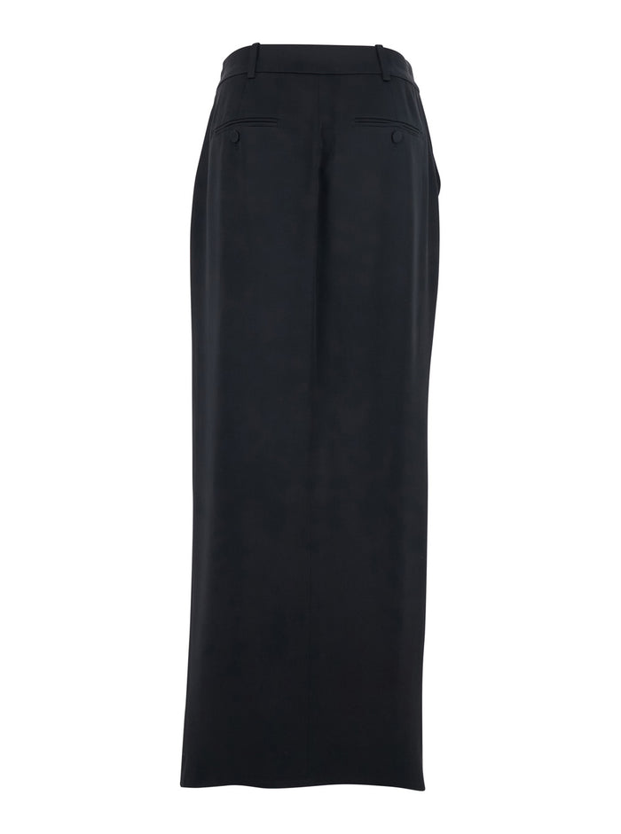 Black Long Skirt with Single Vent on the Front and Hidden Zip Closure Side in Viscose Blend for Women Acetate