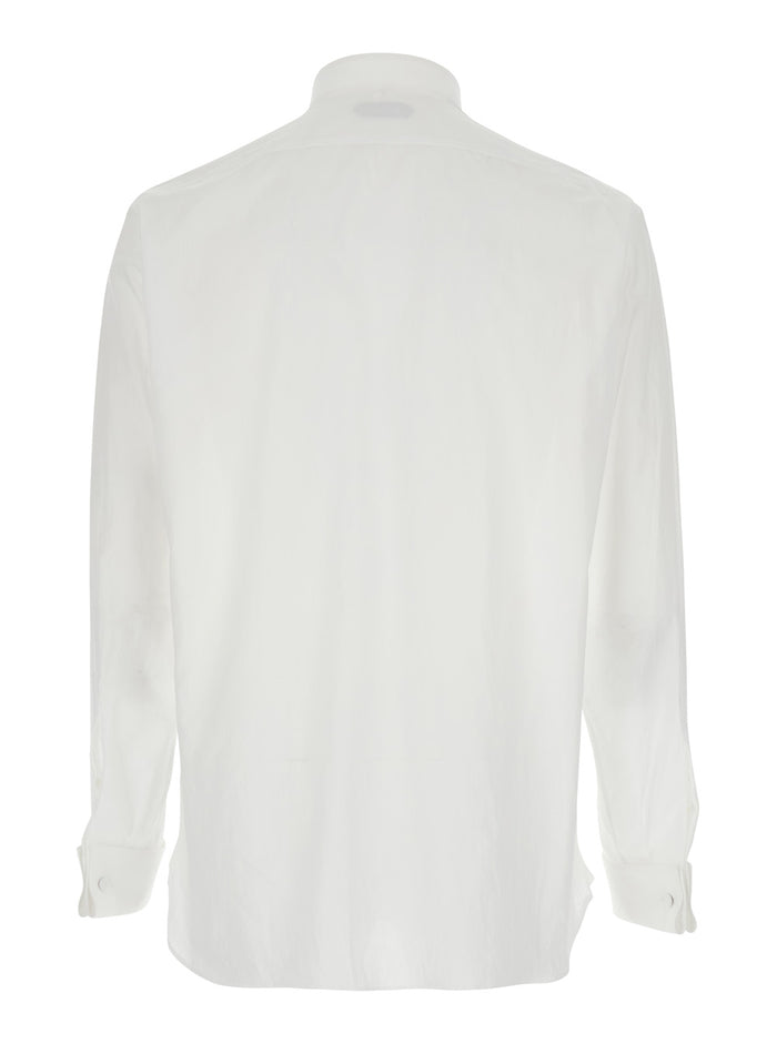 White Long-Sleeved Shirt with Tone-on-Tone Button Closure in Cotton for Men And Blouses