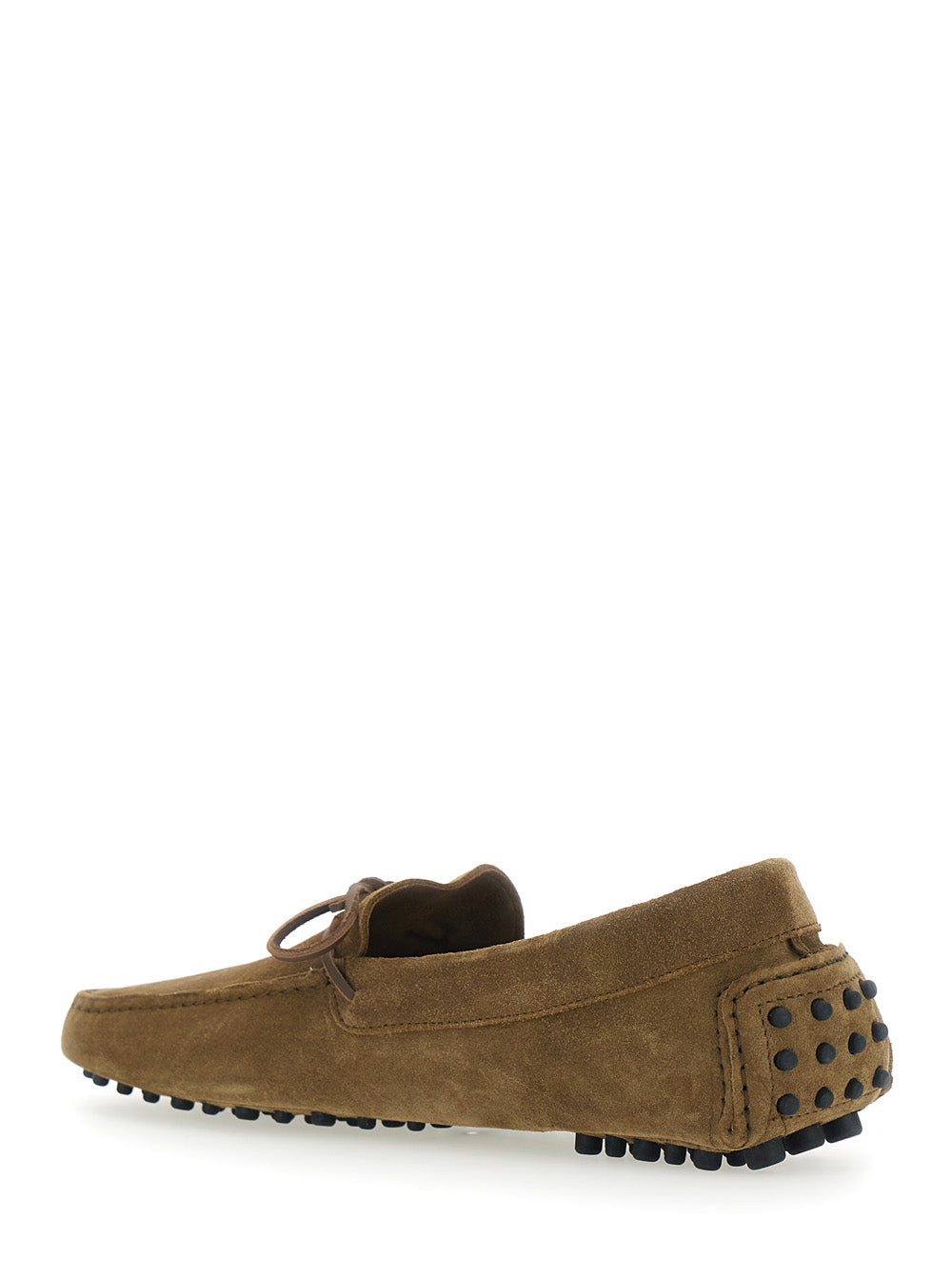 Driver Brown Loafers with Rounded Toe and Bow Detail in Suede for Men Calf