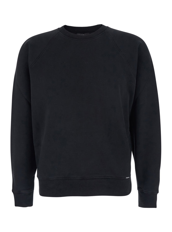Black Crewneck Sweatshirt with Logo Patch on the Front in Cotton Man Sweatshirts