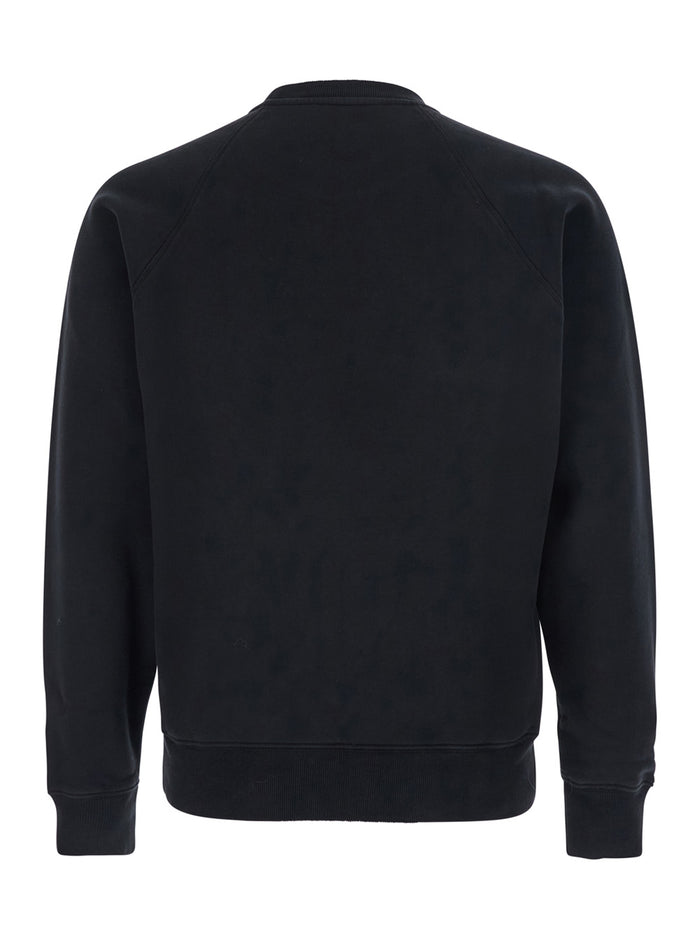 Black Crewneck Sweatshirt with Logo Patch on the Front in Cotton Man Sweatshirts